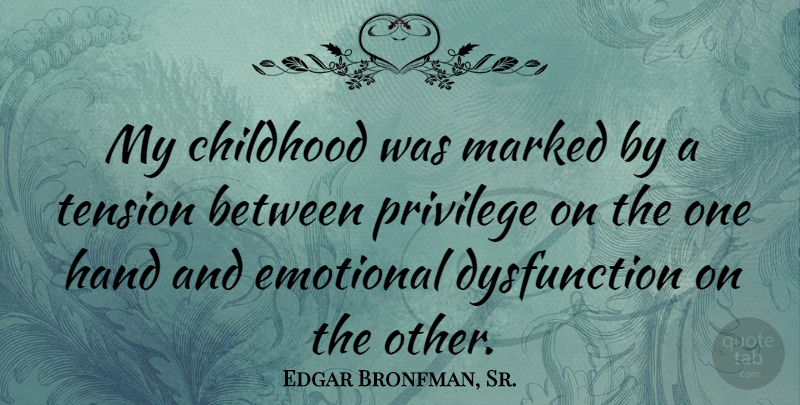 Edgar Bronfman, Sr. Quote About Marked, Privilege, Tension: My Childhood Was Marked By...