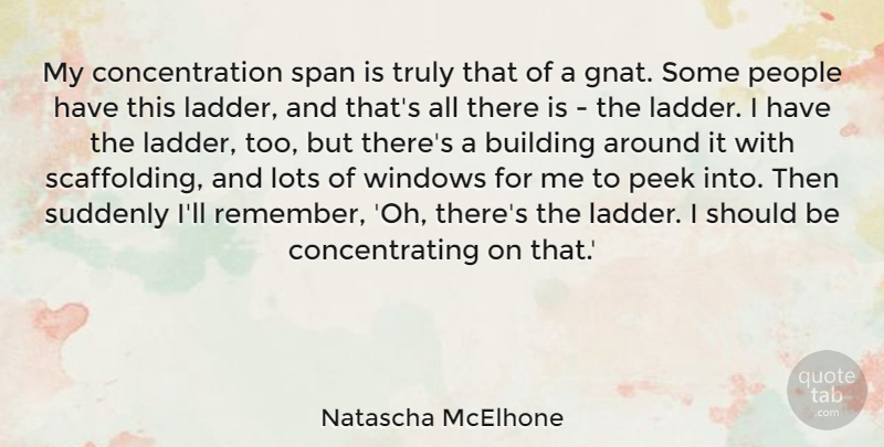 Natascha McElhone Quote About Building, Concentration, Lots, Peek, People: My Concentration Span Is Truly...