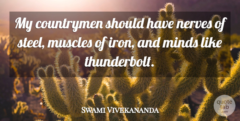 Swami Vivekananda Quote About Should Have, Iron, Mind: My Countrymen Should Have Nerves...