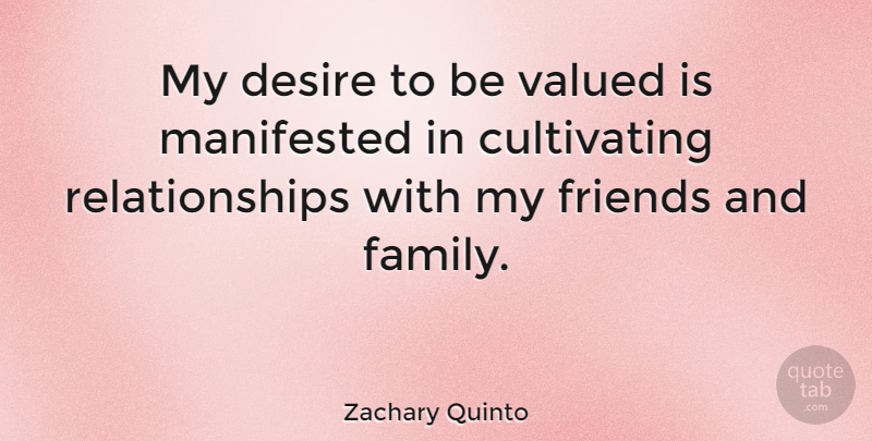 Zachary Quinto Quote About Desire, Family And Friends, Cultivating: My Desire To Be Valued...