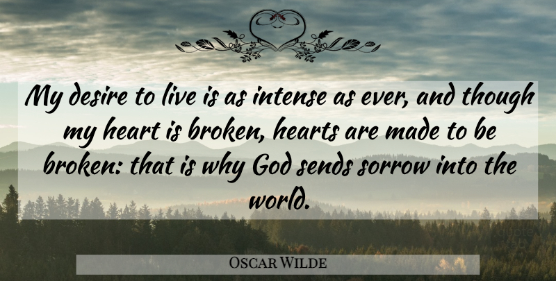 Oscar Wilde Quote About Heart, Broken, Sorrow: My Desire To Live Is...