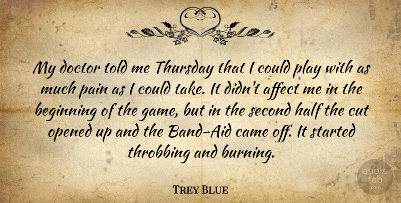 Trey Blue Quote About Affect, Beginning, Came, Cut, Doctor: My Doctor Told Me Thursday...