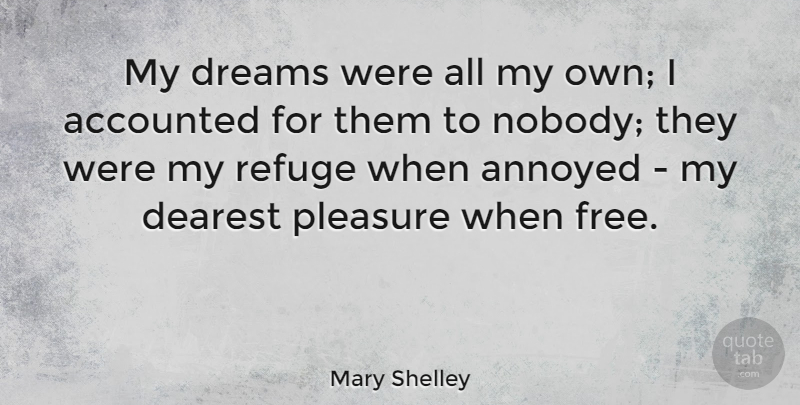 Mary Shelley Quote About Annoyed, Dearest, Dreams, English Author, Refuge: My Dreams Were All My...