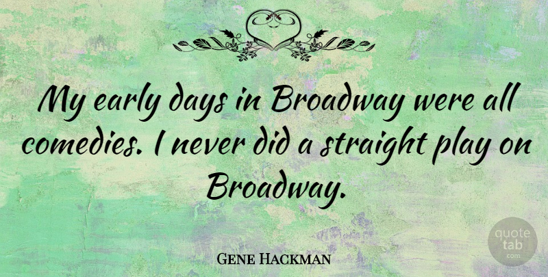 Gene Hackman Quote About Play, Broadway, Comedy: My Early Days In Broadway...