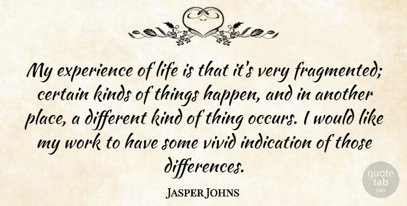 Jasper Johns Quote About Certain, Experience, Indication, Kinds, Life: My Experience Of Life Is...
