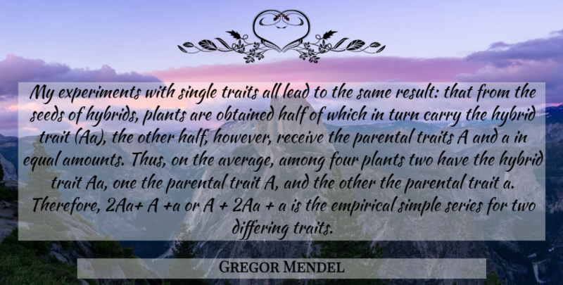 Gregor Mendel Quote About Simple, Average, Two: My Experiments With Single Traits...
