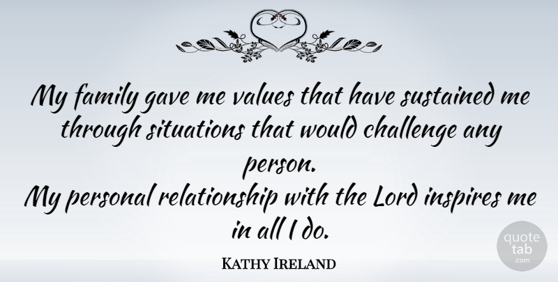 Kathy Ireland Quote About Inspirational, Inspire, Challenges: My Family Gave Me Values...