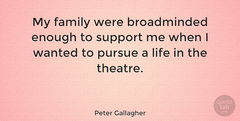 Peter Gallagher Quote About Support, Theatre, My Family: My Family Were Broadminded Enough...