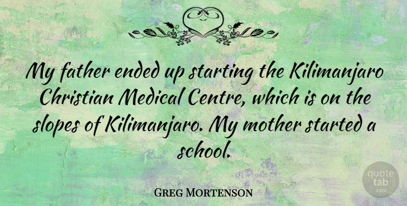 Greg Mortenson Quote About Christian, Mother, Father: My Father Ended Up Starting...