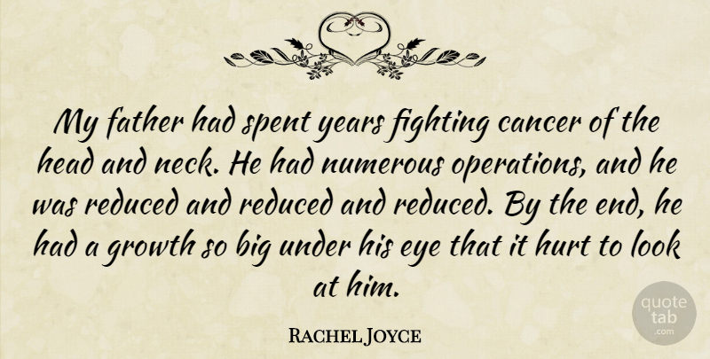 Rachel Joyce Quote About Cancer, Eye, Fighting, Head, Numerous: My Father Had Spent Years...