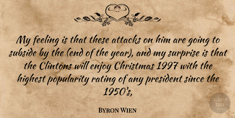 Byron Wien Quote About Attacks, Christmas, Enjoy, Feeling, Highest: My Feeling Is That These...