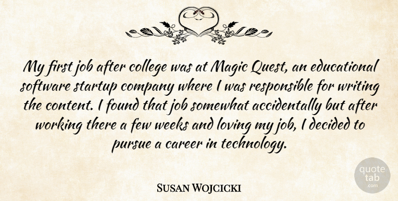 Susan Wojcicki Quote About Company, Decided, Few, Found, Job: My First Job After College...