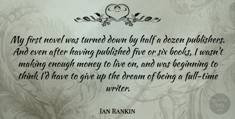 Ian Rankin Quote About Dream, Giving Up, Book: My First Novel Was Turned...