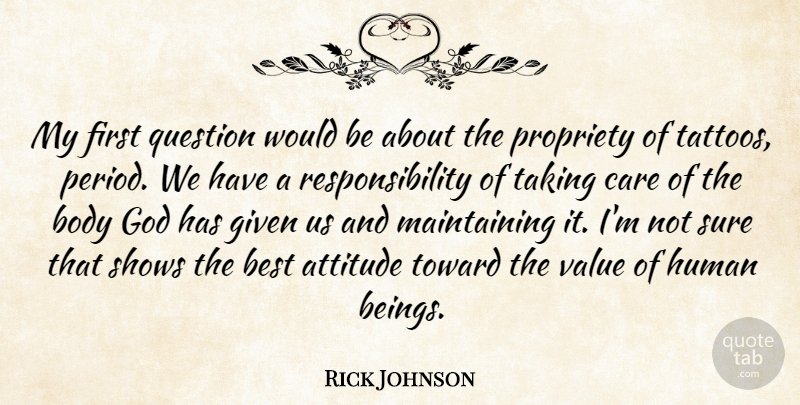 Rick Johnson Quote About Attitude, Best, Body, Care, Given: My First Question Would Be...