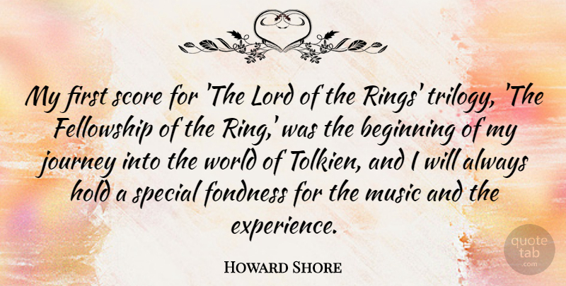 Howard Shore Quote About Beginning, Experience, Fellowship, Fondness, Hold: My First Score For The...