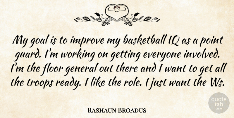 Rashaun Broadus Quote About Basketball, Floor, General, Goal, Improve: My Goal Is To Improve...