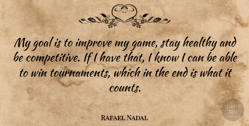 Rafael Nadal Quote About Winning, Games, Goal: My Goal Is To Improve...
