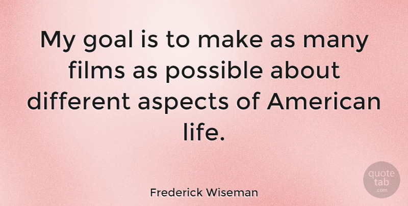 Frederick Wiseman Quote About Goal, Different, Film: My Goal Is To Make...
