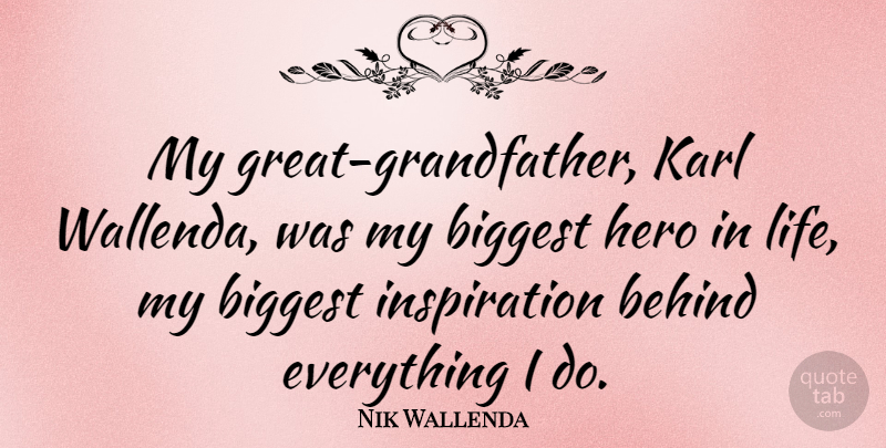 Nik Wallenda Quote About Inspiration, Hero, Grandfather: My Great Grandfather Karl Wallenda...