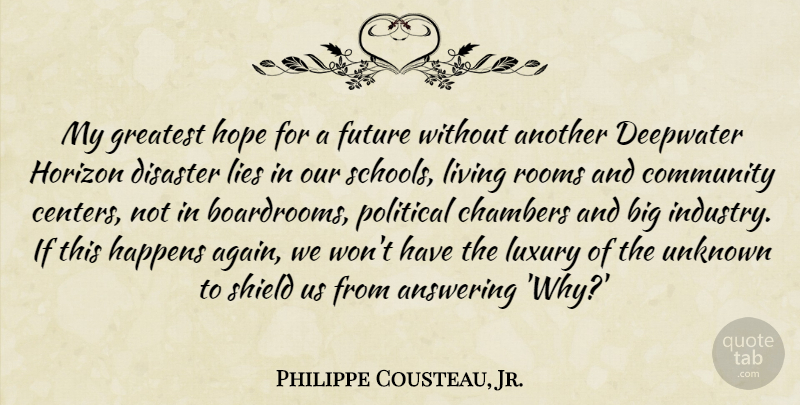Philippe Cousteau, Jr. Quote About Answering, Chambers, Disaster, Future, Greatest: My Greatest Hope For A...