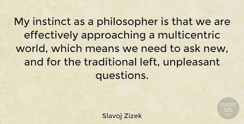 Slavoj Zizek Quote About Mean, Intuition, Needs: My Instinct As A Philosopher...