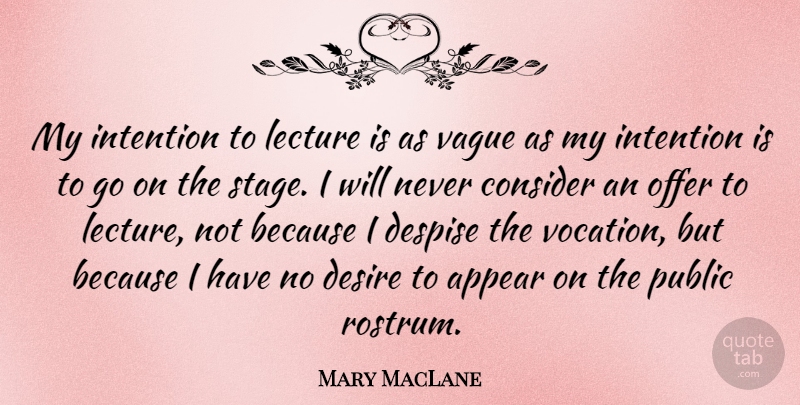 Mary MacLane Quote About Desire, Goes On, Lectures: My Intention To Lecture Is...