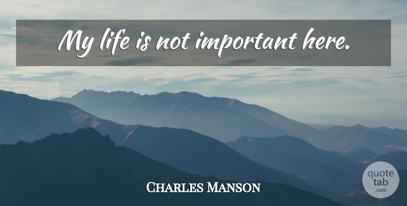 Charles Manson Quote About Important, Life Is: My Life Is Not Important...