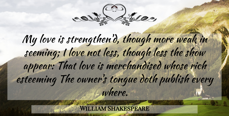 William Shakespeare Quote About Love, Tongue, Rich: My Love Is Strengthend Though...