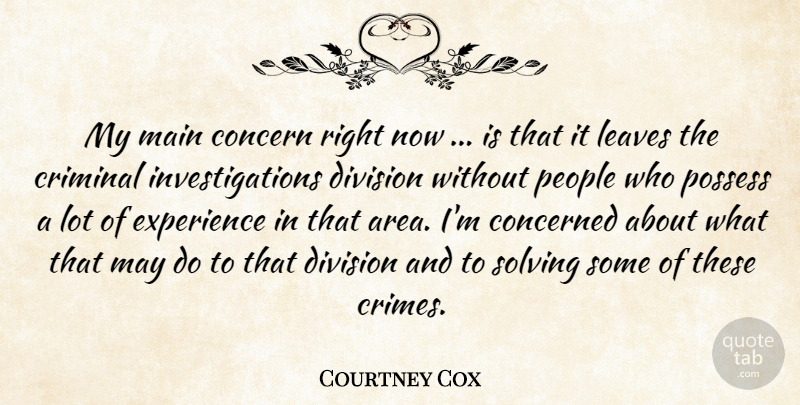 Courtney Cox Quote About Concern, Concerned, Criminal, Division, Experience: My Main Concern Right Now...