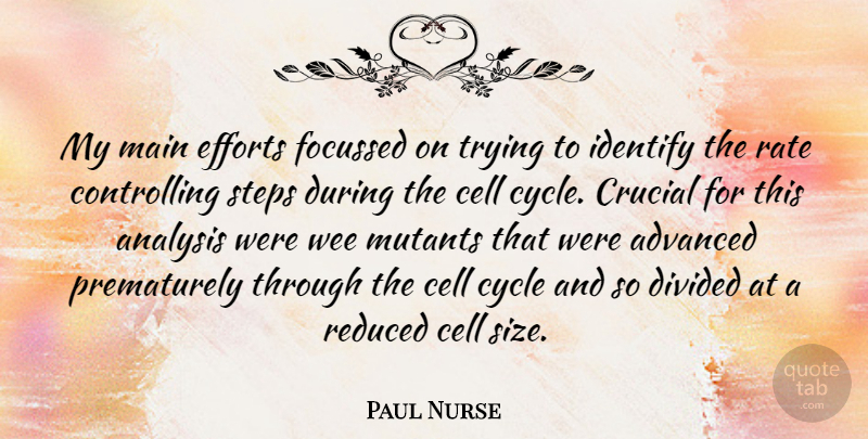 Paul Nurse Quote About Marijuana, Cells, Effort: My Main Efforts Focussed On...