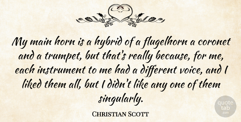 Christian Scott Quote About Horn, Instrument, Liked, Main: My Main Horn Is A...