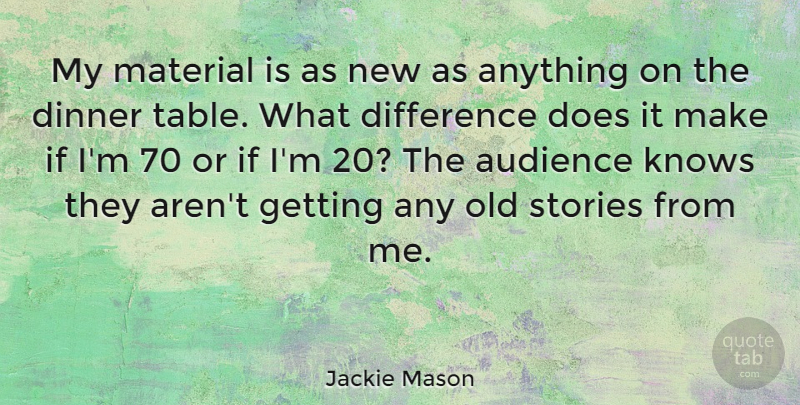 Jackie Mason Quote About Differences, Stories, Tables: My Material Is As New...