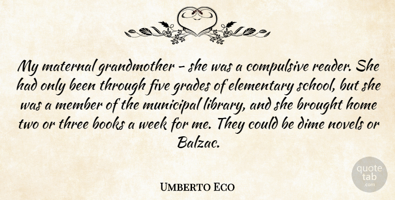 Umberto Eco Quote About Book, School, Home: My Maternal Grandmother She Was...