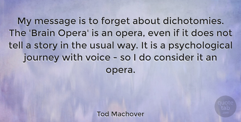 Tod Machover Quote About Consider, Forget, Message, Usual: My Message Is To Forget...