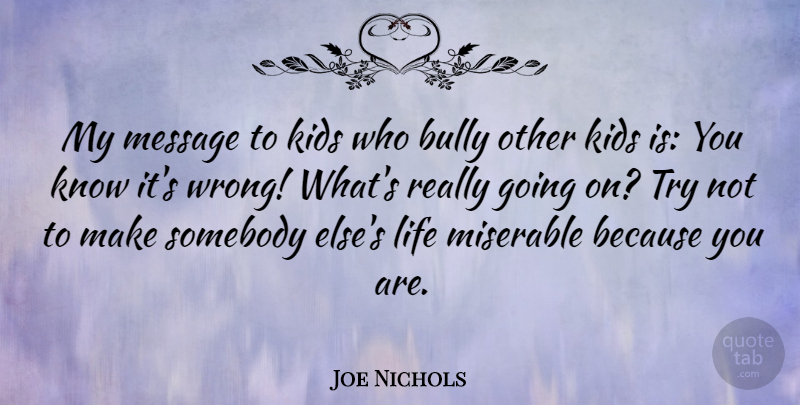 Joe Nichols Quote About Bullying, Kids, Trying: My Message To Kids Who...