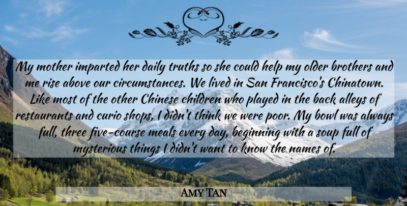 Amy Tan Quote About Family, Mother, Brother: My Mother Imparted Her Daily...