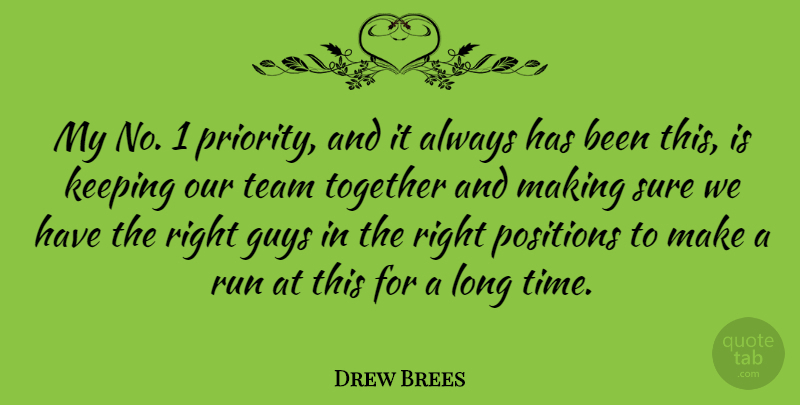 Drew Brees Quote About Running, Team, Long: My No 1 Priority And...