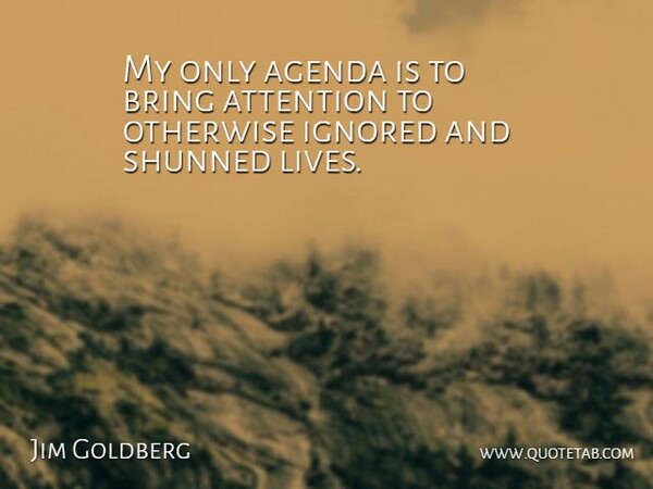 Jim Goldberg Quote About Attention, Agendas, Ignored: My Only Agenda Is To...
