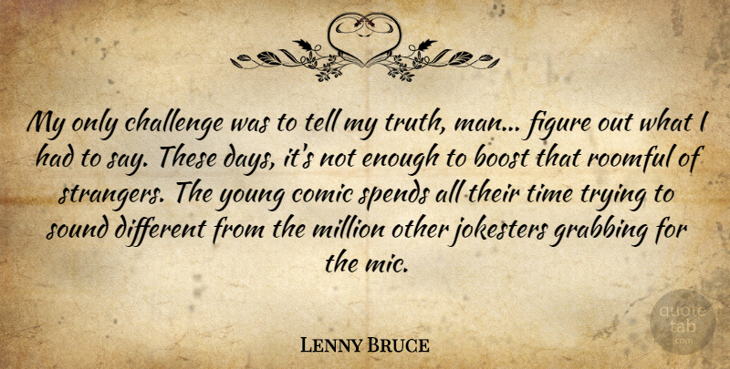 Lenny Bruce Quote About Men, Challenges, Trying: My Only Challenge Was To...