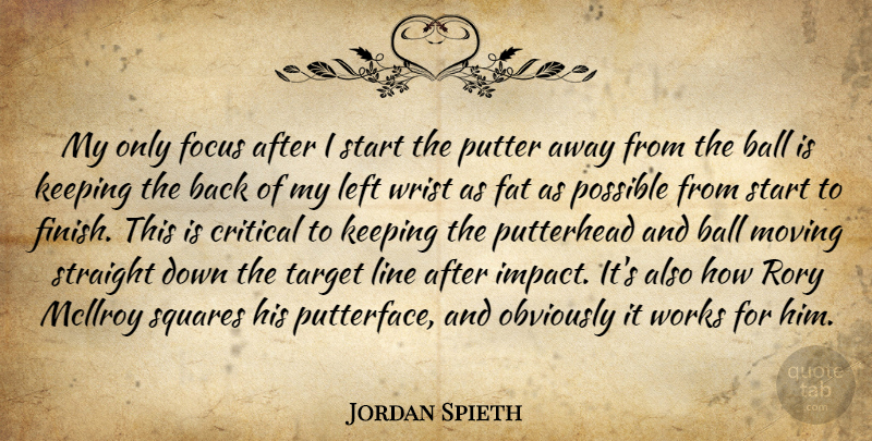 Jordan Spieth Quote About Ball, Critical, Fat, Keeping, Left: My Only Focus After I...
