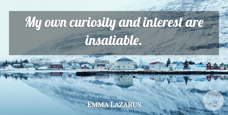Emma Lazarus Quote About Curiosity, Interest, Insatiable: My Own Curiosity And Interest...