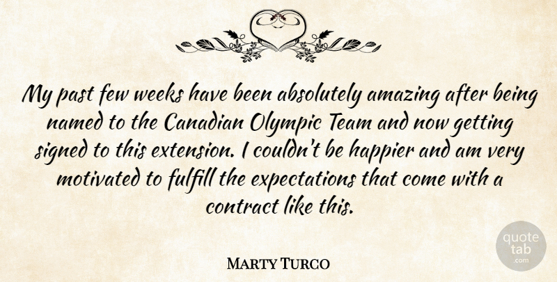 Marty Turco Quote About Absolutely, Amazing, Canadian, Contract, Few: My Past Few Weeks Have...