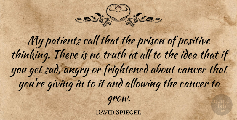 David Spiegel Quote About Allowing, Angry, Call, Cancer, Frightened: My Patients Call That The...