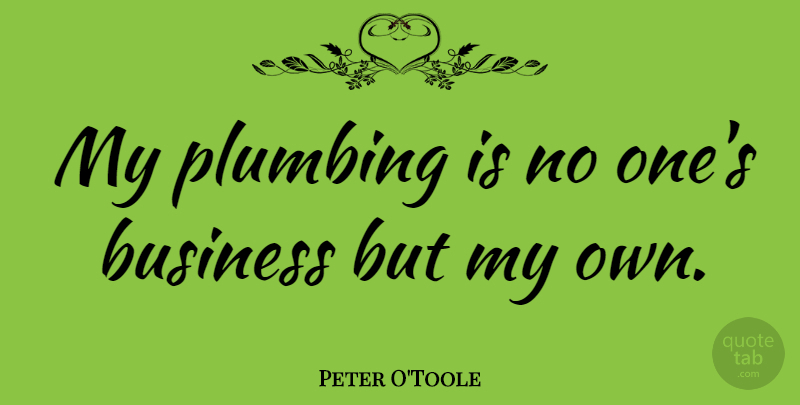 Peter O'Toole Quote About Business, Plumbing: My Plumbing Is No Ones...