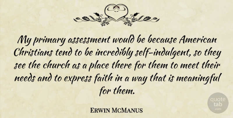Erwin McManus Quote About Assessment, Christians, Express, Faith, Incredibly: My Primary Assessment Would Be...