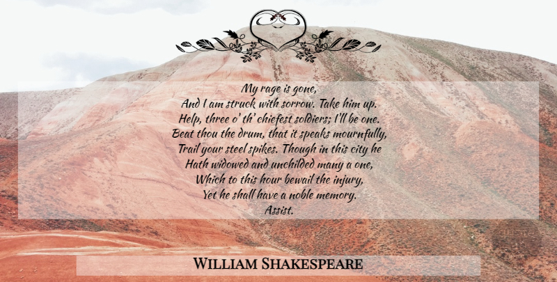 William Shakespeare Quote About Memories, Book, Cities: My Rage Is Gone And...
