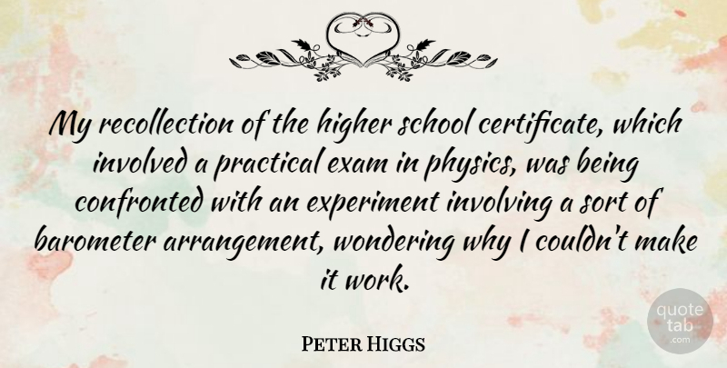 Peter Higgs Quote About School, Physics, Wonder: My Recollection Of The Higher...