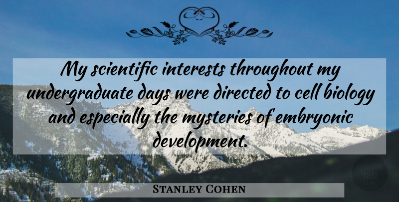 Stanley Cohen Quote About American Scientist, Biology, Cell, Days, Directed: My Scientific Interests Throughout My...