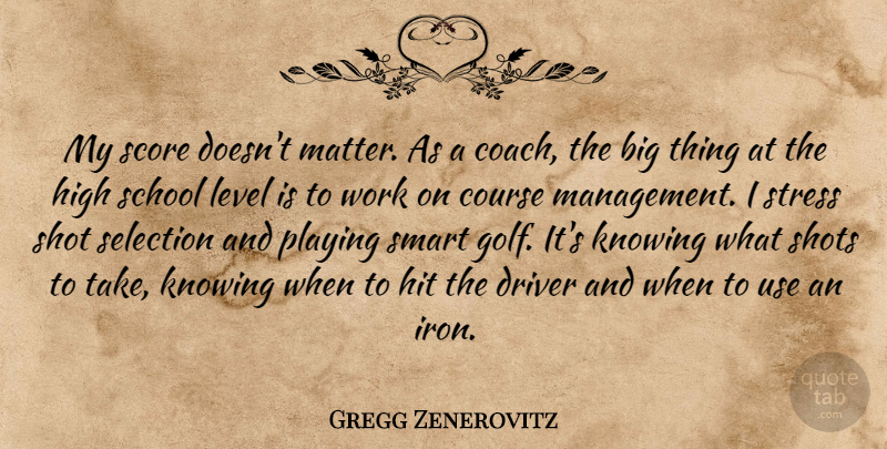 Gregg Zenerovitz Quote About Course, Driver, High, Hit, Knowing: My Score Doesnt Matter As...