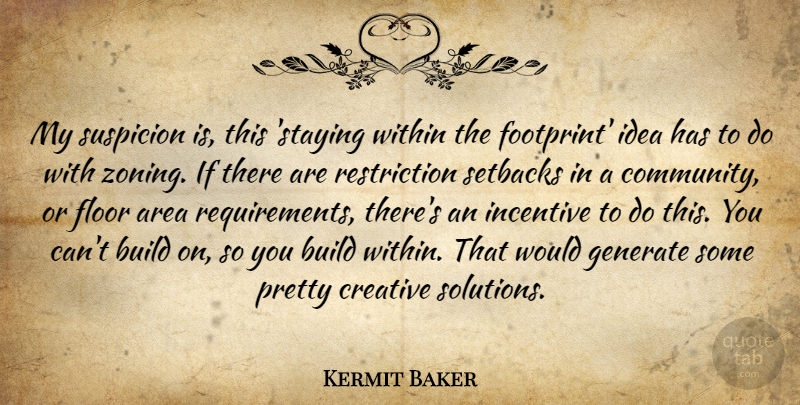 Kermit Baker Quote About Area, Build, Creative, Floor, Generate: My Suspicion Is This Staying...